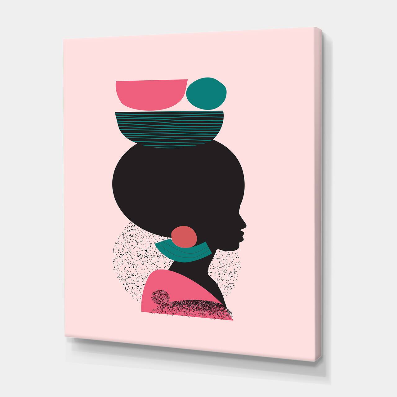 Designart - Ethnic Geometric Silhouette of African American II - Modern Canvas Wall Art Print